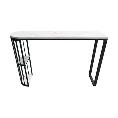 Stone Bar Dining Table ModernOval Bar Table with Sled for Dining Room 39.4"L x 15.7"W x 41.3"H Without Chairs Clearhalo 'Bar Furniture' 'Bar Tables' 'bar_tables' 'furn' 'furn_bar_tables' 'Furniture' 'furniture_bar_tables' 'Kitchen & Dining Furniture' 4852120