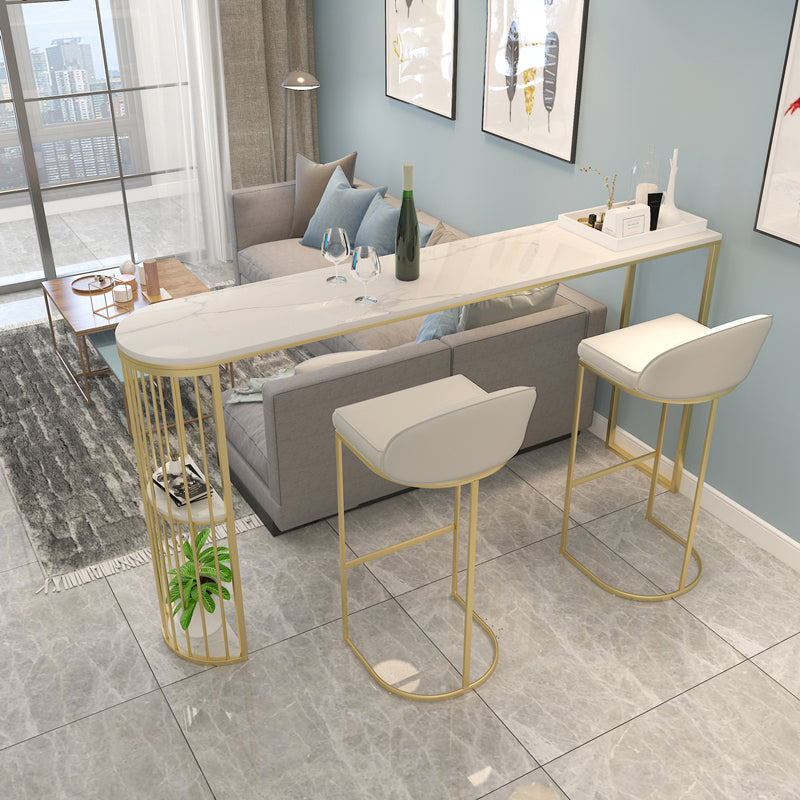 Stone Bar Dining Table Modern Oval Bar Table with Sled Base for Dining Room 39.4"L x 15.7"W x 41.3"H Gold Without Chairs Clearhalo 'Bar Furniture' 'Bar Tables' 'bar_tables' 'furn' 'furn_bar_tables' 'Furniture' 'furniture_bar_tables' 'Kitchen & Dining Furniture' 4852134