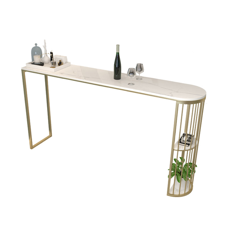 Stone Bar Dining Table Modern Oval Bar Table with Sled Base for Dining Room Gold Without Chairs Clearhalo 'Bar Furniture' 'Bar Tables' 'bar_tables' 'furn' 'furn_bar_tables' 'Furniture' 'furniture_bar_tables' 'Kitchen & Dining Furniture' 4852135
