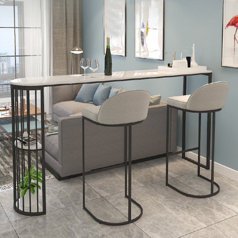 Stone Bar Dining Table Modern Oval Bar Table with Sled Base for Dining Room 70.9"L x 15.7"W x 41.3"H Black Without Chairs Clearhalo 'Bar Furniture' 'Bar Tables' 'bar_tables' 'furn' 'furn_bar_tables' 'Furniture' 'furniture_bar_tables' 'Kitchen & Dining Furniture' 4852136