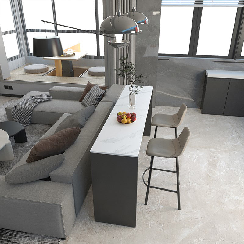 Stone Bar Dining Table Modern Rectangle Bar Table with Double Pedestal for Dining Room 70.9"L x 15.7"W x 41.3"H Without Chairs Clearhalo 'Bar Furniture' 'Bar Tables' 'bar_tables' 'furn' 'furn_bar_tables' 'Furniture' 'furniture_bar_tables' 'Kitchen & Dining Furniture' 4852147