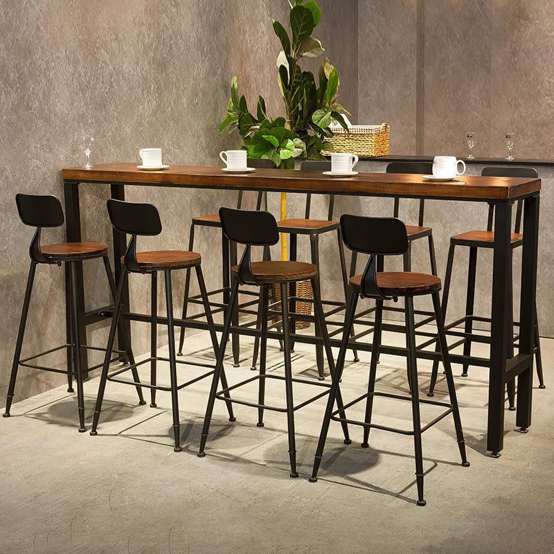 Solid Wood Bar Table Industrial Bar Dining Table with Trestle Base in Black 86.6"L x 15.7"W x 41.3"H Without Chairs Clearhalo 'Bar Furniture' 'Bar Tables' 'bar_tables' 'furn' 'furn_bar_tables' 'Furniture' 'furniture_bar_tables' 'Kitchen & Dining Furniture' 4852215