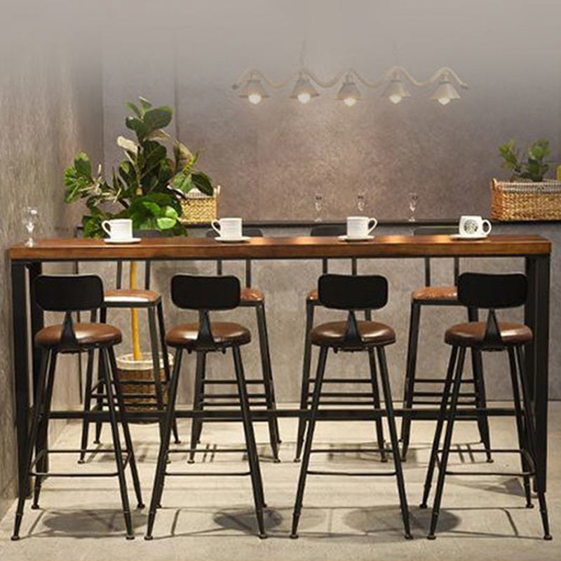 Solid Wood Bar Table Industrial Bar Dining Table with Trestle Base in Black 78.7"L x 15.7"W x 41.3"H Without Chairs Clearhalo 'Bar Furniture' 'Bar Tables' 'bar_tables' 'furn' 'furn_bar_tables' 'Furniture' 'furniture_bar_tables' 'Kitchen & Dining Furniture' 4852217