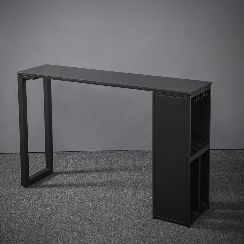 Industrial Style Bar Table Stone Top 42-inch Height Pub Table with Wine Glass Shelf Black Clearhalo 'Bar Furniture' 'Bar Tables' 'bar_tables' 'Furniture' 'furniture_bar_tables' 'Kitchen & Dining Furniture' 4852231