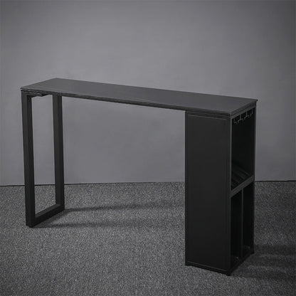 Industrial Style Bar Table Stone Top 42-inch Height Pub Table with Wine Glass Shelf Black Clearhalo 'Bar Furniture' 'Bar Tables' 'bar_tables' 'Furniture' 'furniture_bar_tables' 'Kitchen & Dining Furniture' 4852231