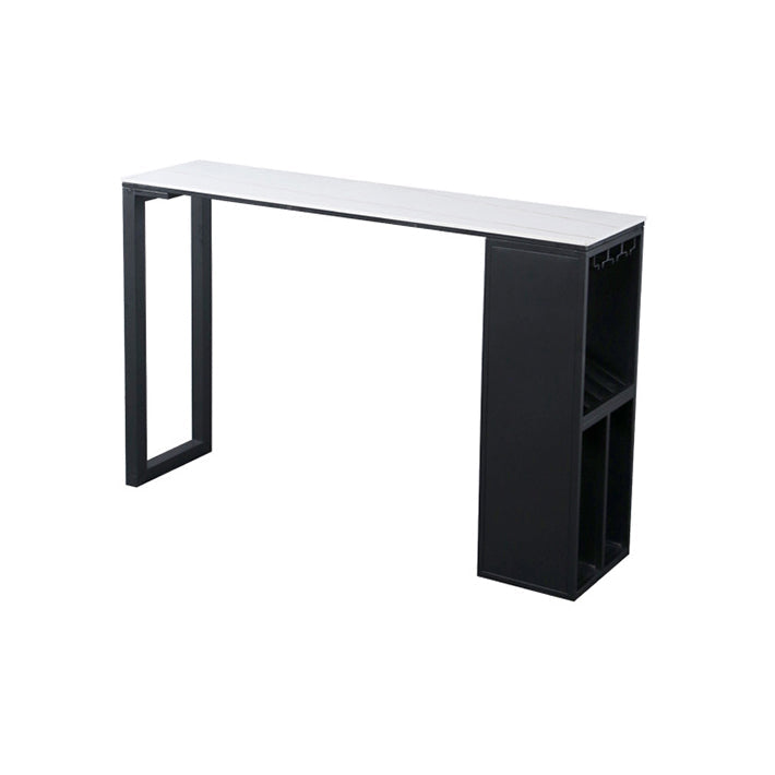 Industrial Style Bar Table Stone Top 42-inch Height Pub Table with Wine Glass Shelf White Clearhalo 'Bar Furniture' 'Bar Tables' 'bar_tables' 'Furniture' 'furniture_bar_tables' 'Kitchen & Dining Furniture' 4852235