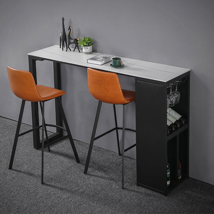 Industrial Style Bar Table Stone Top 42-inch Height Pub Table with Wine Glass Shelf Clearhalo 'Bar Furniture' 'Bar Tables' 'bar_tables' 'Furniture' 'furniture_bar_tables' 'Kitchen & Dining Furniture' 4852240