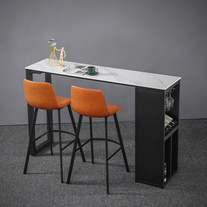 Industrial Style Bar Table Stone Top 42-inch Height Pub Table with Wine Glass Shelf Clearhalo 'Bar Furniture' 'Bar Tables' 'bar_tables' 'Furniture' 'furniture_bar_tables' 'Kitchen & Dining Furniture' 4852241