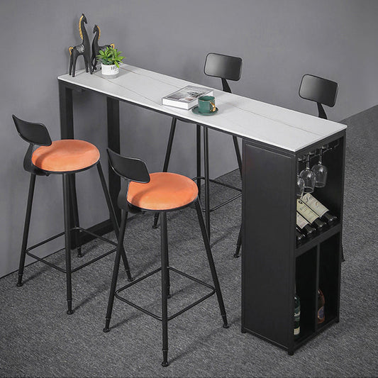 Industrial Style Bar Table Stone Top 42-inch Height Pub Table with Wine Glass Shelf Clearhalo 'Bar Furniture' 'Bar Tables' 'bar_tables' 'Furniture' 'furniture_bar_tables' 'Kitchen & Dining Furniture' 4852243