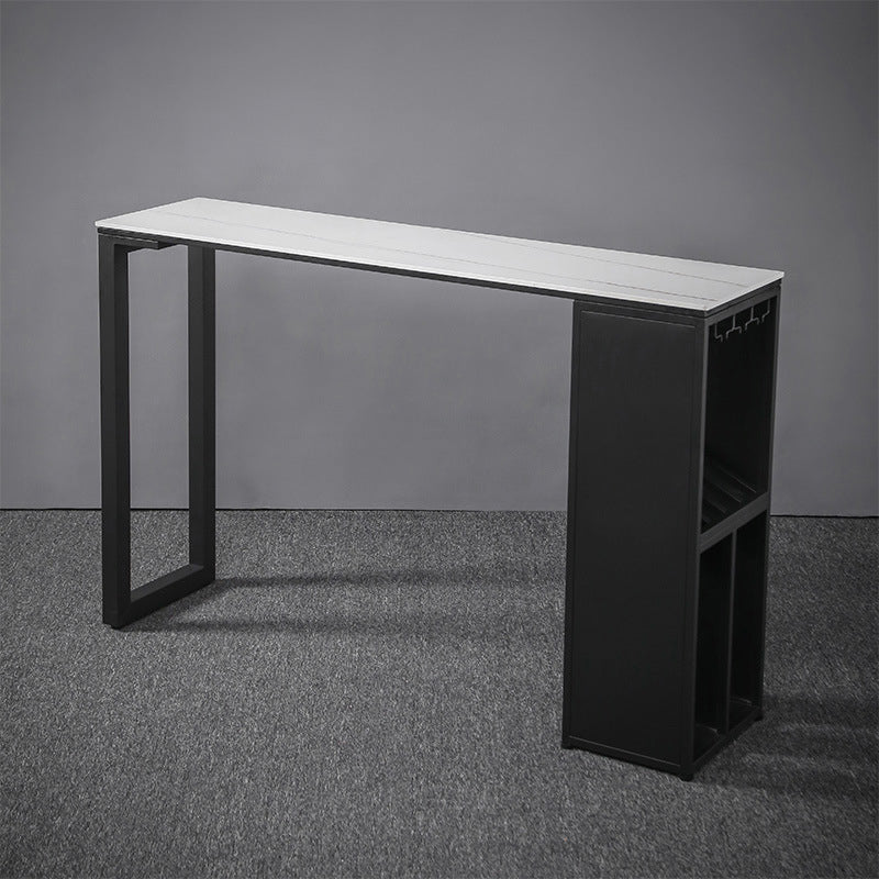 Industrial Style Bar Table Stone Top 42-inch Height Pub Table with Wine Glass Shelf Clearhalo 'Bar Furniture' 'Bar Tables' 'bar_tables' 'Furniture' 'furniture_bar_tables' 'Kitchen & Dining Furniture' 4852244