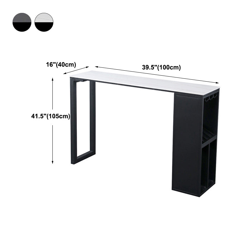 Industrial Style Bar Table Stone Top 42-inch Height Pub Table with Wine Glass Shelf Clearhalo 'Bar Furniture' 'Bar Tables' 'bar_tables' 'Furniture' 'furniture_bar_tables' 'Kitchen & Dining Furniture' 4852245