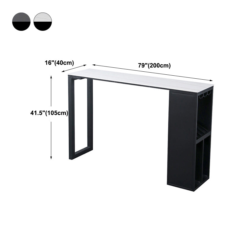 Industrial Style Bar Table Stone Top 42-inch Height Pub Table with Wine Glass Shelf Clearhalo 'Bar Furniture' 'Bar Tables' 'bar_tables' 'Furniture' 'furniture_bar_tables' 'Kitchen & Dining Furniture' 4852250