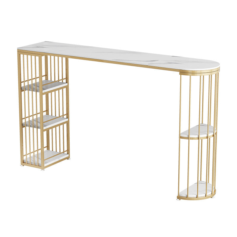 Luxurious Bar Table 42-inch Height White Stone Top and Iron Base Bistro Table Gold Without Chairs Clearhalo 'Bar Furniture' 'Bar Tables' 'bar_tables' 'furn' 'furn_bar_tables' 'Furniture' 'furniture_bar_tables' 'Kitchen & Dining Furniture' 4852258