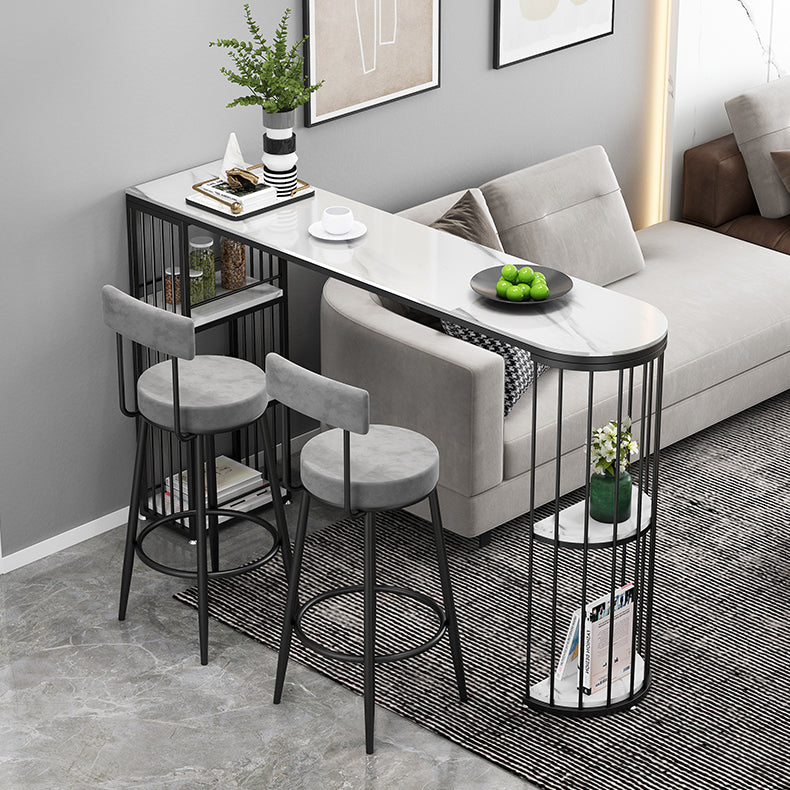 Luxurious Bar Table 42-inch Height White Stone Top and Iron Base Bistro Table Clearhalo 'Bar Furniture' 'Bar Tables' 'bar_tables' 'furn' 'furn_bar_tables' 'Furniture' 'furniture_bar_tables' 'Kitchen & Dining Furniture' 4852264