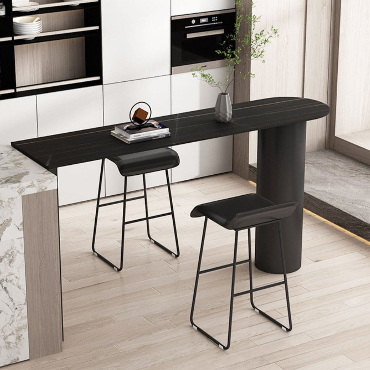 Contemporary Bar Table Stone Pub Table with Iron Base for Dining Room Clearhalo 'Bar Furniture' 'Bar Tables' 'bar_tables' 'furn' 'furn_bar_tables' 'Furniture' 'furniture_bar_tables' 'Kitchen & Dining Furniture' 4852293