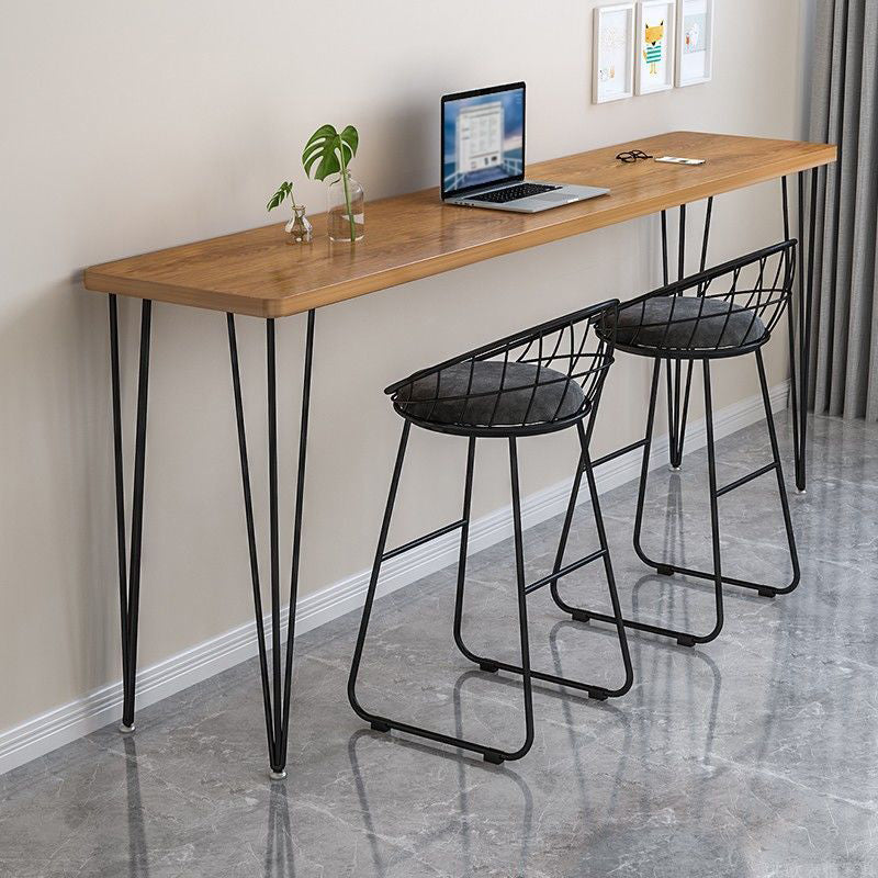 Industrial Style Rectangle Wood Top Counter Table 42-inch Height Modern Bar Table 70.9"L x 15.7"W x 41.3"H Black-Brown Without Chairs Clearhalo 'Bar Furniture' 'Bar Tables' 'bar_tables' 'furn' 'furn_bar_tables' 'Furniture' 'furniture_bar_tables' 'Kitchen & Dining Furniture' 4852357