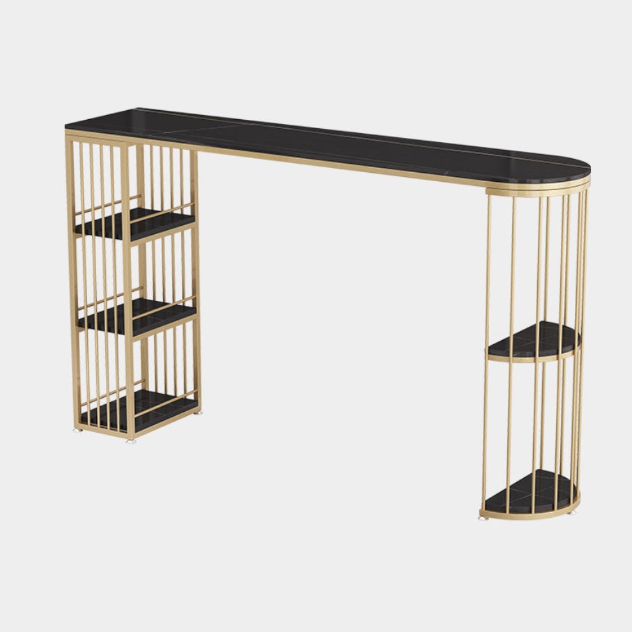 Glam Style Bar Table Stone Pub Table with Iron Shelf for Dining Room, Only Table Black-Gold Clearhalo 'Bar Furniture' 'Bar Tables' 'bar_tables' 'Furniture' 'furniture_bar_tables' 'Kitchen & Dining Furniture' 4852407