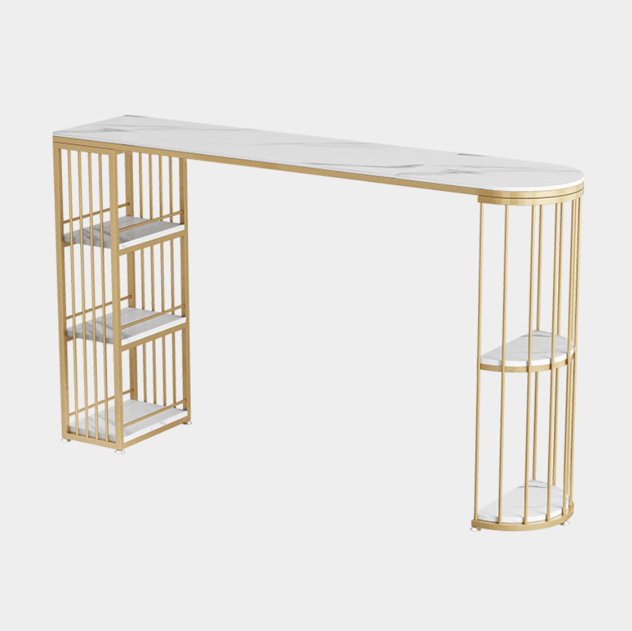 Glam Style Bar Table Stone Pub Table with Iron Shelf for Dining Room, Only Table White-Gold Clearhalo 'Bar Furniture' 'Bar Tables' 'bar_tables' 'Furniture' 'furniture_bar_tables' 'Kitchen & Dining Furniture' 4852408