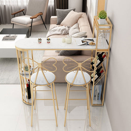 Nordic Bar Table Artificial Marble Pub Table with Shelf for Dining Room, Only Table Clearhalo 'Bar Furniture' 'Bar Tables' 'bar_tables' 'furn' 'furn_bar_tables' 'Furniture' 'furniture_bar_tables' 'Kitchen & Dining Furniture' 4852433