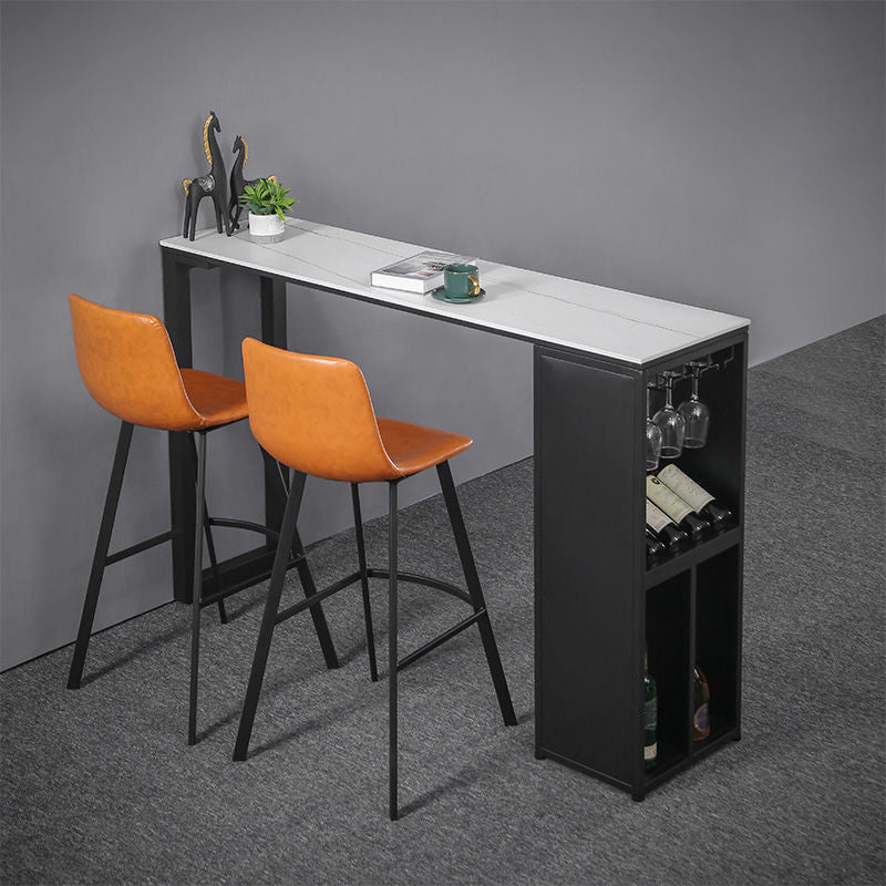 Industrial Style Bar Table Stone Top 42-inch Height Pub Table for Dining Room 70.9"L x 15.7"W x 41.3"H White Gold Without Chairs Clearhalo 'Bar Furniture' 'Bar Tables' 'bar_tables' 'furn' 'furn_bar_tables' 'Furniture' 'furniture_bar_tables' 'Kitchen & Dining Furniture' 4852441