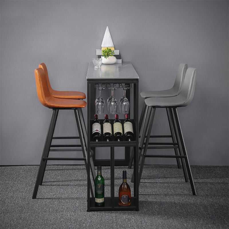 Industrial Style Bar Table Stone Top 42-inch Height Pub Table for Dining Room 70.9"L x 15.7"W x 41.3"H Gray Without Chairs Clearhalo 'Bar Furniture' 'Bar Tables' 'bar_tables' 'furn' 'furn_bar_tables' 'Furniture' 'furniture_bar_tables' 'Kitchen & Dining Furniture' 4852446