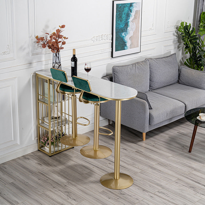 Modern Bar Table Artificial Marble Top 42-inch Height Pub Table for Dining Room 63"L x 15.7"W x 41.3"H Gold Without Chairs Clearhalo 'Bar Furniture' 'Bar Tables' 'bar_tables' 'furn' 'furn_bar_tables' 'Furniture' 'furniture_bar_tables' 'Kitchen & Dining Furniture' 4852464