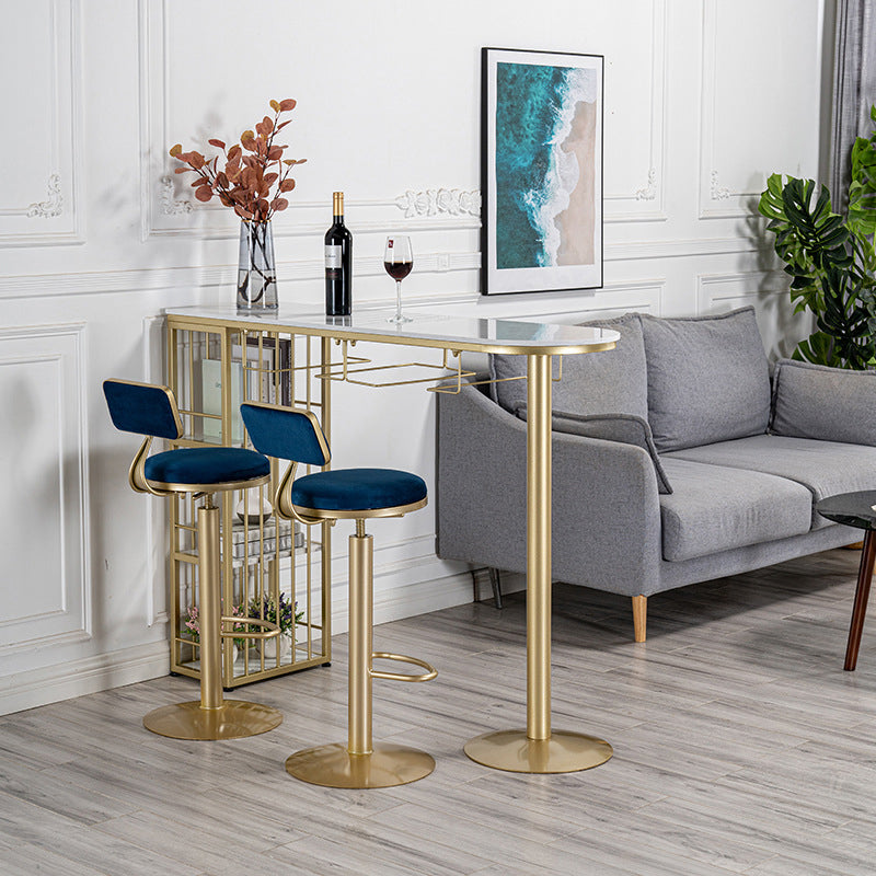 Modern Bar Table Artificial Marble Top 42-inch Height Pub Table for Dining Room 51.2"L x 15.7"W x 41.3"H Gold Without Chairs Clearhalo 'Bar Furniture' 'Bar Tables' 'bar_tables' 'furn' 'furn_bar_tables' 'Furniture' 'furniture_bar_tables' 'Kitchen & Dining Furniture' 4852466