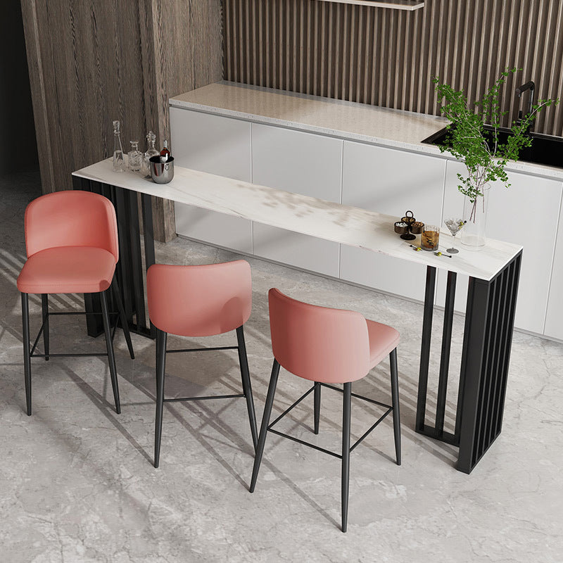 Contemporary Bar Table 42-inch Height Stone Top and Metal Base Bistro Table White Without Chairs Clearhalo 'Bar Furniture' 'Bar Tables' 'bar_tables' 'furn' 'furn_bar_tables' 'Furniture' 'furniture_bar_tables' 'Kitchen & Dining Furniture' 4852573