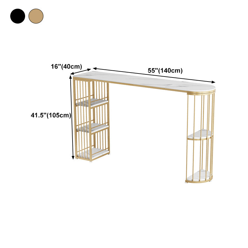 Nordic Style Bar Table Stone Top Metal Base Pub Table with Shelf for Living Room Clearhalo 'Bar Furniture' 'Bar Tables' 'bar_tables' 'furn' 'furn_bar_tables' 'Furniture' 'furniture_bar_tables' 'Kitchen & Dining Furniture' 4852597