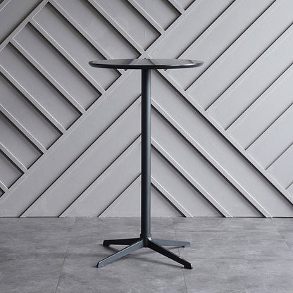 Industrial Aluminium Bar Dining Table Round Indoor Bistro Table with Engineered Wood Top Black Clearhalo 'Bar Furniture' 'Bar Tables' 'bar_tables' 'Furniture' 'furniture_bar_tables' 'Kitchen & Dining Furniture' 4852604