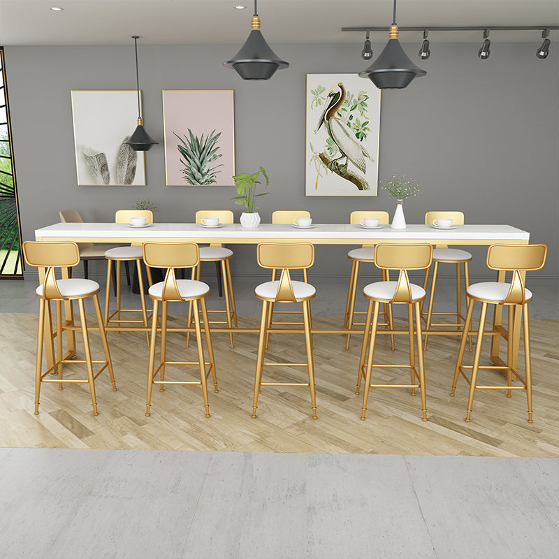 Glam Iron Bar Dining Table White Wood Rectangle Indoor Bistro Table with Footrest 78.7"L x 15.7"W x 41.3"H Without Chairs Clearhalo 'Bar Furniture' 'Bar Tables' 'bar_tables' 'furn' 'furn_bar_tables' 'Furniture' 'furniture_bar_tables' 'Kitchen & Dining Furniture' 4852622