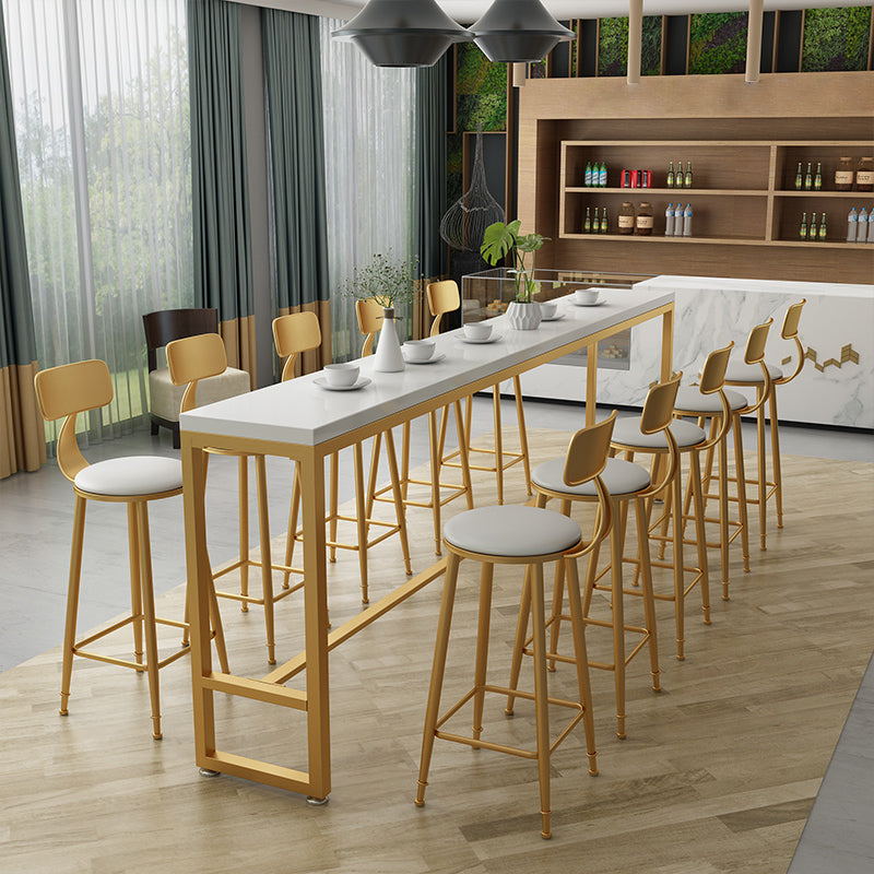 Glam Iron Bar Dining Table White Wood Rectangle Indoor Bistro Table with Footrest 63"L x 15.7"W x 41.3"H Without Chairs Clearhalo 'Bar Furniture' 'Bar Tables' 'bar_tables' 'furn' 'furn_bar_tables' 'Furniture' 'furniture_bar_tables' 'Kitchen & Dining Furniture' 4852623