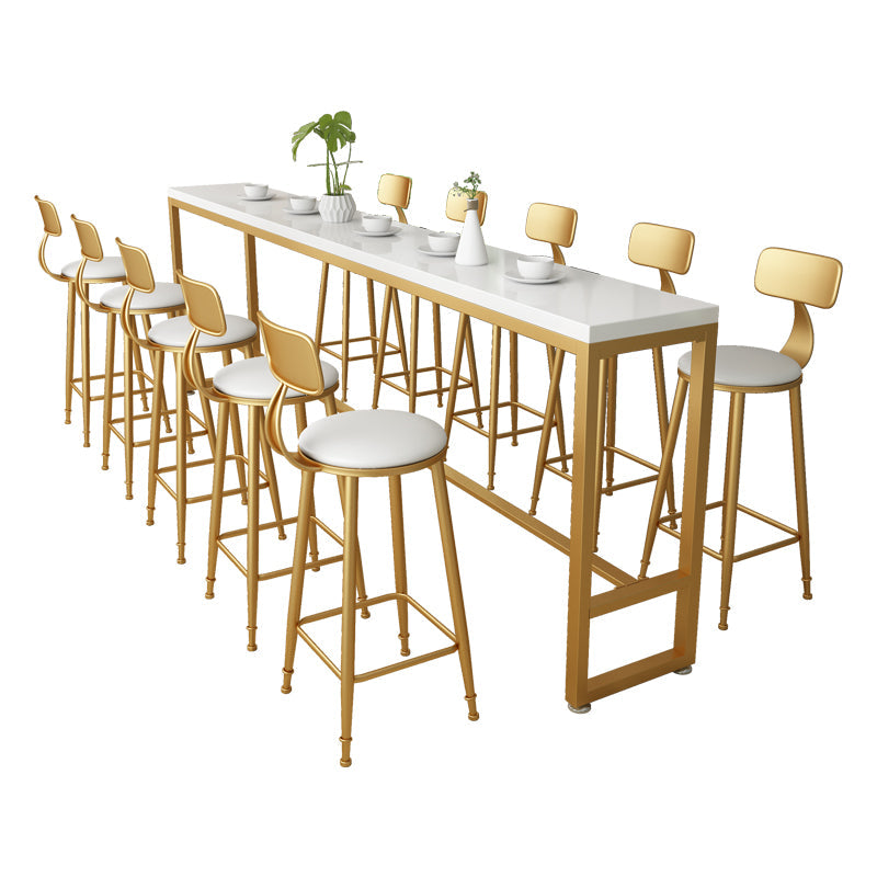 Glam Iron Bar Dining Table White Wood Rectangle Indoor Bistro Table with Footrest Clearhalo 'Bar Furniture' 'Bar Tables' 'bar_tables' 'furn' 'furn_bar_tables' 'Furniture' 'furniture_bar_tables' 'Kitchen & Dining Furniture' 4852624