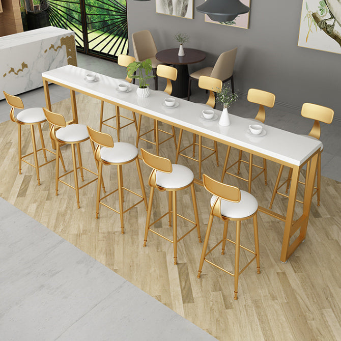 Glam Iron Bar Dining Table White Wood Rectangle Indoor Bistro Table with Footrest Clearhalo 'Bar Furniture' 'Bar Tables' 'bar_tables' 'furn' 'furn_bar_tables' 'Furniture' 'furniture_bar_tables' 'Kitchen & Dining Furniture' 4852631