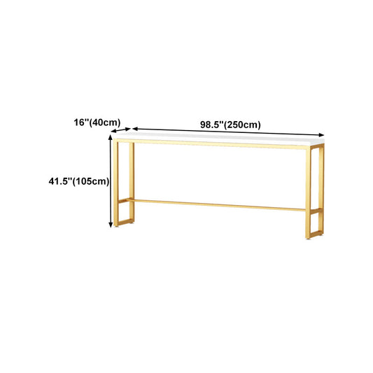Glam Iron Bar Dining Table White Wood Rectangle Indoor Bistro Table with Footrest Clearhalo 'Bar Furniture' 'Bar Tables' 'bar_tables' 'furn' 'furn_bar_tables' 'Furniture' 'furniture_bar_tables' 'Kitchen & Dining Furniture' 4852638