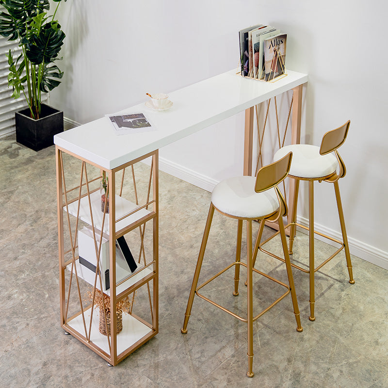 Glam Iron Bar Dining Table White Wood Rectangle Indoor Bistro Table with Shelf 78.7"L x 15.7"W x 41.3"H Without Chairs Clearhalo 'Bar Furniture' 'Bar Tables' 'bar_tables' 'furn' 'furn_bar_tables' 'Furniture' 'furniture_bar_tables' 'Kitchen & Dining Furniture' 4852642
