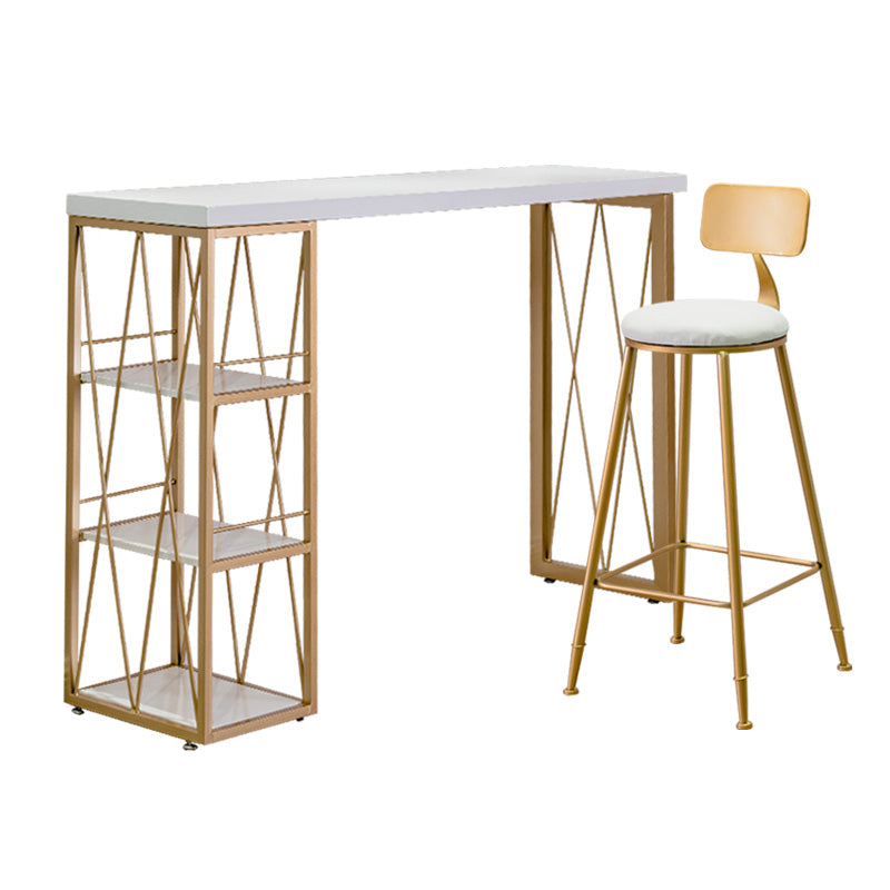 Glam Iron Bar Dining Table White Wood Rectangle Indoor Bistro Table with Shelf Clearhalo 'Bar Furniture' 'Bar Tables' 'bar_tables' 'furn' 'furn_bar_tables' 'Furniture' 'furniture_bar_tables' 'Kitchen & Dining Furniture' 4852645