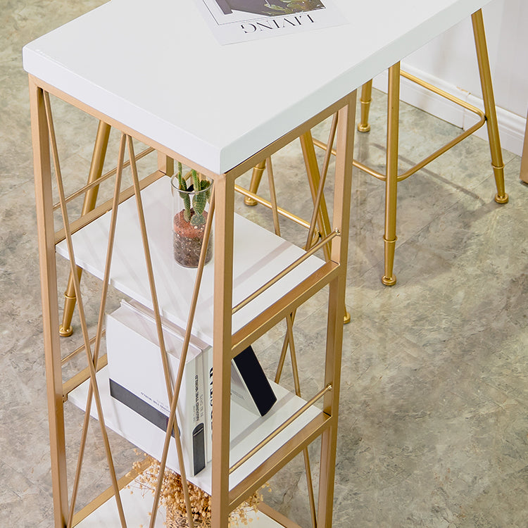 Glam Iron Bar Dining Table White Wood Rectangle Indoor Bistro Table with Shelf Clearhalo 'Bar Furniture' 'Bar Tables' 'bar_tables' 'furn' 'furn_bar_tables' 'Furniture' 'furniture_bar_tables' 'Kitchen & Dining Furniture' 4852646