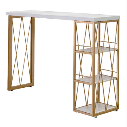 Glam Iron Bar Dining Table White Wood Rectangle Indoor Bistro Table with Shelf Without Chairs Clearhalo 'Bar Furniture' 'Bar Tables' 'bar_tables' 'furn' 'furn_bar_tables' 'Furniture' 'furniture_bar_tables' 'Kitchen & Dining Furniture' 4852650