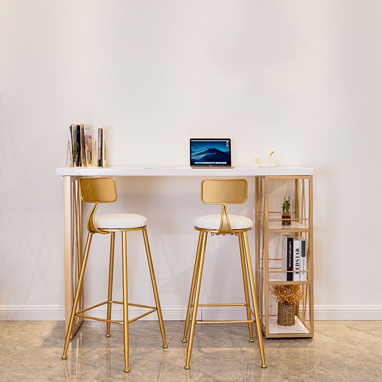 Glam Iron Bar Dining Table White Wood Rectangle Indoor Bistro Table with Shelf Clearhalo 'Bar Furniture' 'Bar Tables' 'bar_tables' 'furn' 'furn_bar_tables' 'Furniture' 'furniture_bar_tables' 'Kitchen & Dining Furniture' 4852651