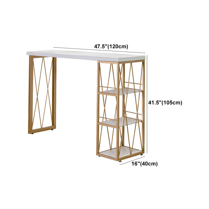 Glam Iron Bar Dining Table White Wood Rectangle Indoor Bistro Table with Shelf Clearhalo 'Bar Furniture' 'Bar Tables' 'bar_tables' 'furn' 'furn_bar_tables' 'Furniture' 'furniture_bar_tables' 'Kitchen & Dining Furniture' 4852653