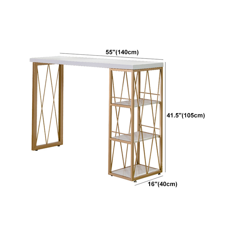 Glam Iron Bar Dining Table White Wood Rectangle Indoor Bistro Table with Shelf Clearhalo 'Bar Furniture' 'Bar Tables' 'bar_tables' 'furn' 'furn_bar_tables' 'Furniture' 'furniture_bar_tables' 'Kitchen & Dining Furniture' 4852654