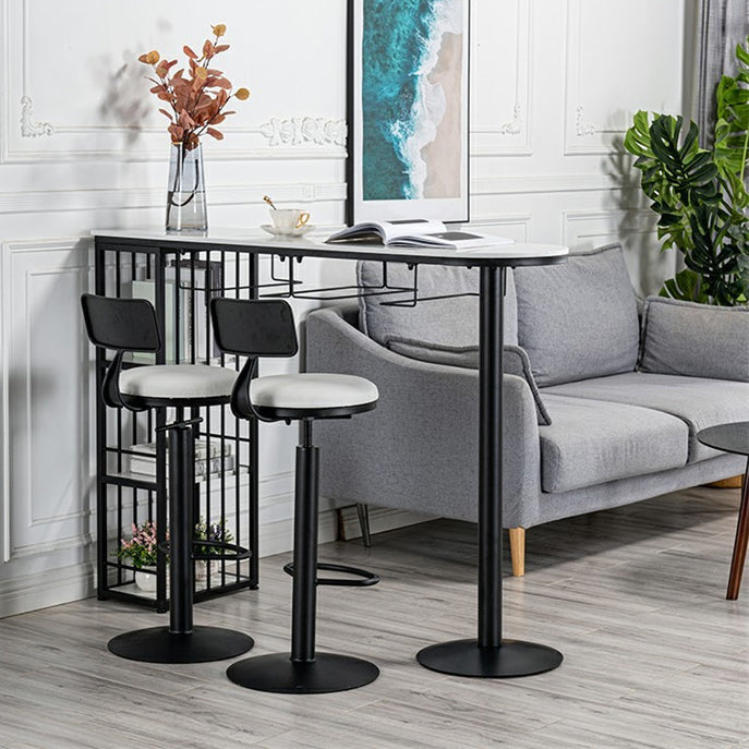 Glam Gold Iron Bistro Table White Stone Top Indoor Bar Dining Table with Shelf 70.9"L x 15.7"W x 41.3"H Black Without Chairs Clearhalo 'Bar Furniture' 'Bar Tables' 'bar_tables' 'furn' 'furn_bar_tables' 'Furniture' 'furniture_bar_tables' 'Kitchen & Dining Furniture' 4852659