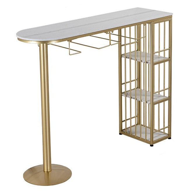 Glam Gold Iron Bistro Table White Stone Top Indoor Bar Dining Table with Shelf Gold Without Chairs Clearhalo 'Bar Furniture' 'Bar Tables' 'bar_tables' 'furn' 'furn_bar_tables' 'Furniture' 'furniture_bar_tables' 'Kitchen & Dining Furniture' 4852663