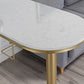 Glam Gold Iron Bistro Table White Stone Top Indoor Bar Dining Table with Shelf Clearhalo 'Bar Furniture' 'Bar Tables' 'bar_tables' 'furn' 'furn_bar_tables' 'Furniture' 'furniture_bar_tables' 'Kitchen & Dining Furniture' 4852664