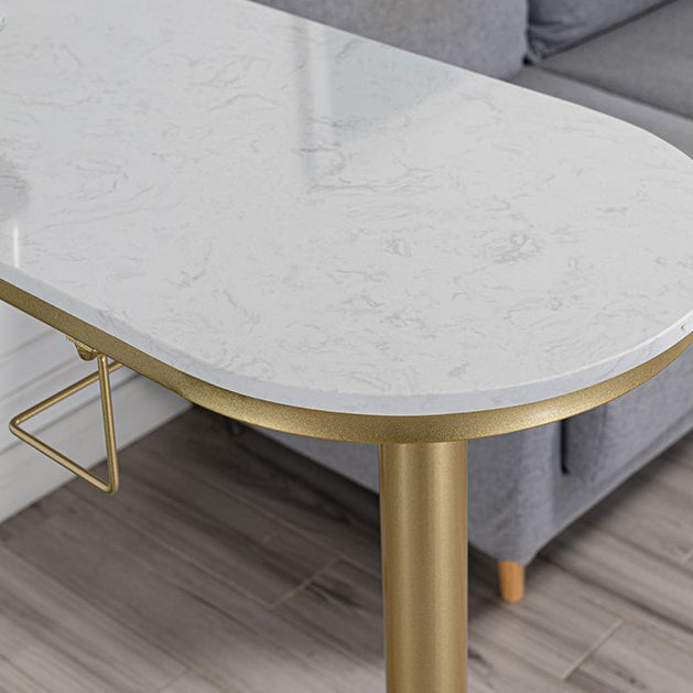 Glam Gold Iron Bistro Table White Stone Top Indoor Bar Dining Table with Shelf Clearhalo 'Bar Furniture' 'Bar Tables' 'bar_tables' 'furn' 'furn_bar_tables' 'Furniture' 'furniture_bar_tables' 'Kitchen & Dining Furniture' 4852664