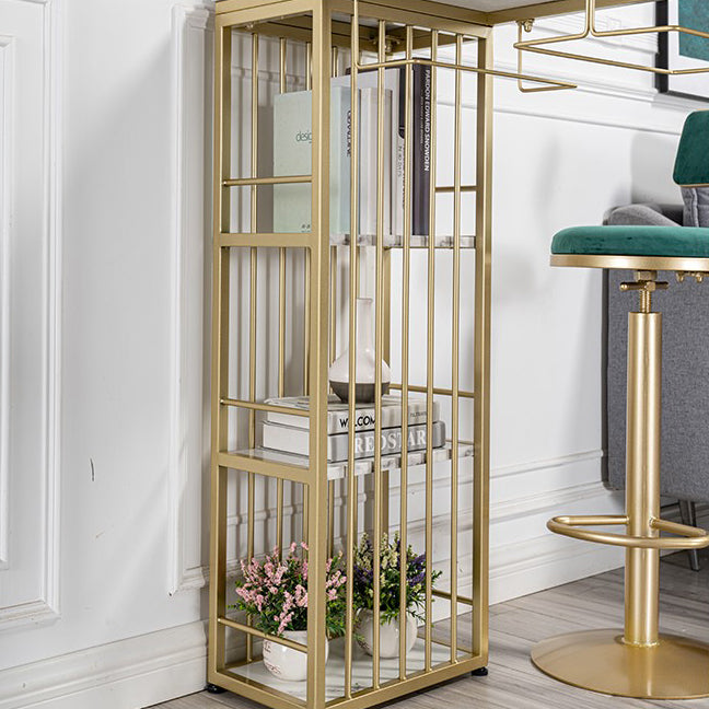 Glam Gold Iron Bistro Table White Stone Top Indoor Bar Dining Table with Shelf Clearhalo 'Bar Furniture' 'Bar Tables' 'bar_tables' 'furn' 'furn_bar_tables' 'Furniture' 'furniture_bar_tables' 'Kitchen & Dining Furniture' 4852665