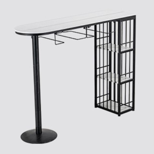Glam Gold Iron Bistro Table White Stone Top Indoor Bar Dining Table with Shelf Black Without Chairs Clearhalo 'Bar Furniture' 'Bar Tables' 'bar_tables' 'furn' 'furn_bar_tables' 'Furniture' 'furniture_bar_tables' 'Kitchen & Dining Furniture' 4852666