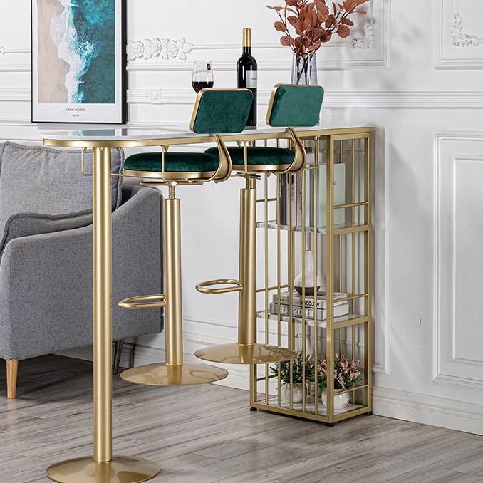 Glam Gold Iron Bistro Table White Stone Top Indoor Bar Dining Table with Shelf Clearhalo 'Bar Furniture' 'Bar Tables' 'bar_tables' 'furn' 'furn_bar_tables' 'Furniture' 'furniture_bar_tables' 'Kitchen & Dining Furniture' 4852667
