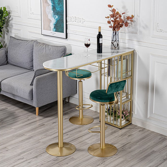 Glam Gold Iron Bistro Table White Stone Top Indoor Bar Dining Table with Shelf Clearhalo 'Bar Furniture' 'Bar Tables' 'bar_tables' 'furn' 'furn_bar_tables' 'Furniture' 'furniture_bar_tables' 'Kitchen & Dining Furniture' 4852668